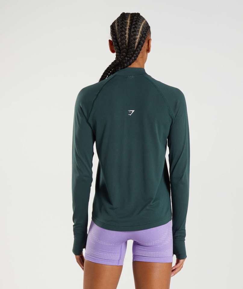 Bluzy Gymshark Vital Seamless 1/2 Zip Damskie Ciemny Zielone | PL 673CQE